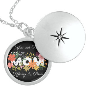 Mom loved boho flower bouquet sterling silver locket necklace
