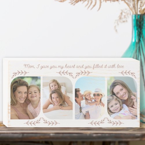 Mom Loving Words 4 Vertical Photo Delicate Leaf Wooden Box Sign