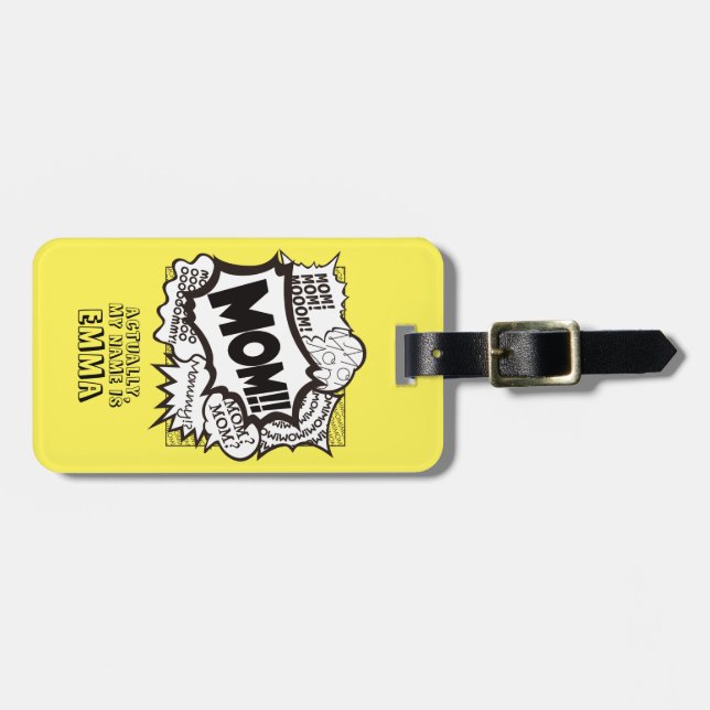 MOM! Luggage Tag. Comic Version travel tag (Front Horizontal)