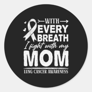 Mom Lung Cancer Awareness White Ribbon Family Supr Classic Round Sticker