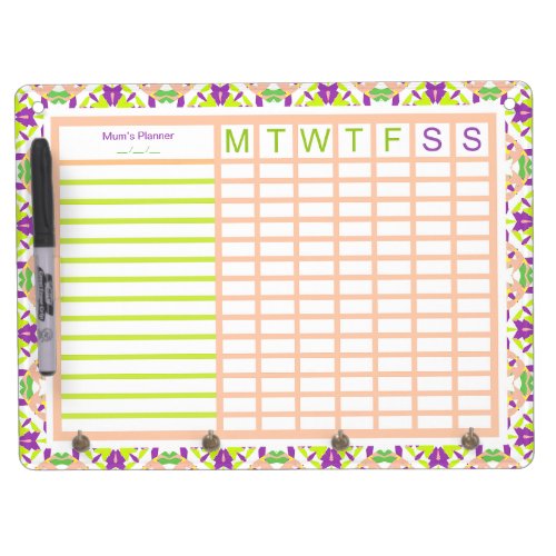 Mom Mam Mother Grandmother Weekly Tracker Planner Dry Erase Board With Keychain Holder