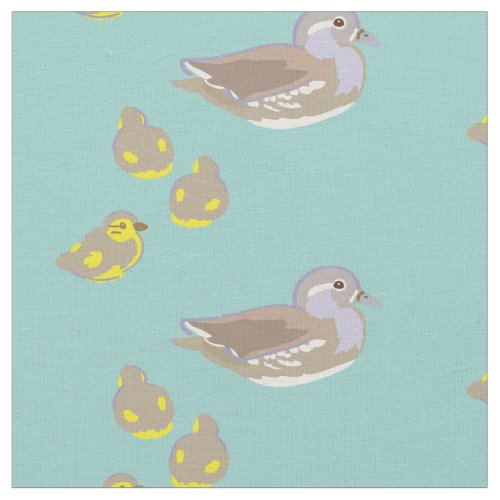 Mom Mandarin Duck  Babies Pattern Light Teal Blue Fabric