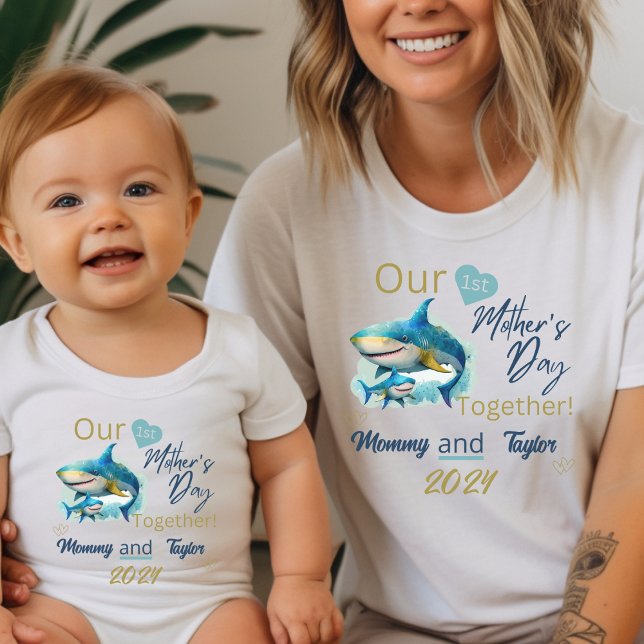 Mom Matching Shark Our First Mother's Day Together T-Shirt (Mom Matching. Shark and baby. Our First Mother's Day Together!)