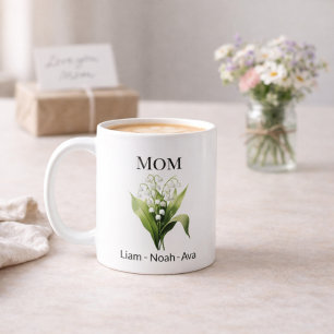 Mom May Birth Flower with Kids Names Coffee Mug