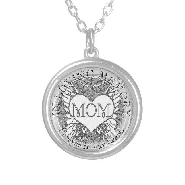 Mom |Memorial | Angel Wings Silver Plated Necklace (Front)