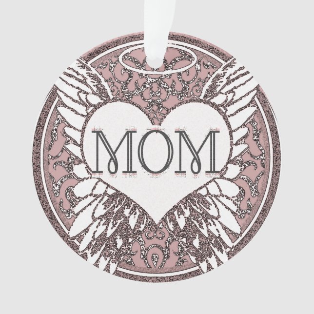 Mom Memorial with Heart and Angel Wings Ornament (Front)