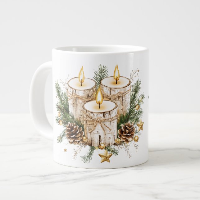 Mom Merry Christmas Birch Tree Candles Giant Coffee Mug (Front Left)