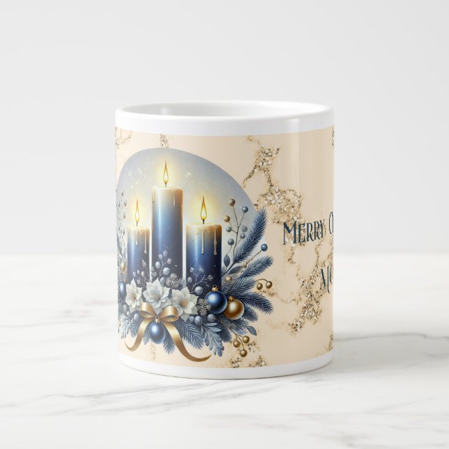 Mom Merry Christmas Blue Candles Specialty Mug (Front)