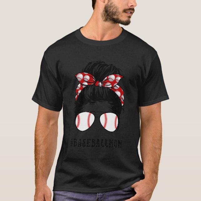 Mom Messy Hair Bun Aviators Glasses Baseball Mothe T-Shirt (Front)