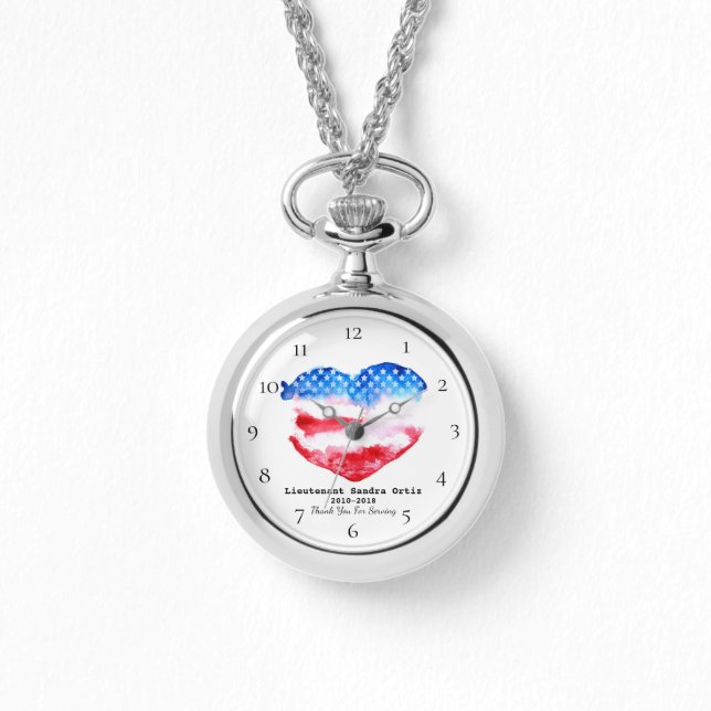 *~* Mom Military Veteran Red White Blue Heart Flag Watch (Front)