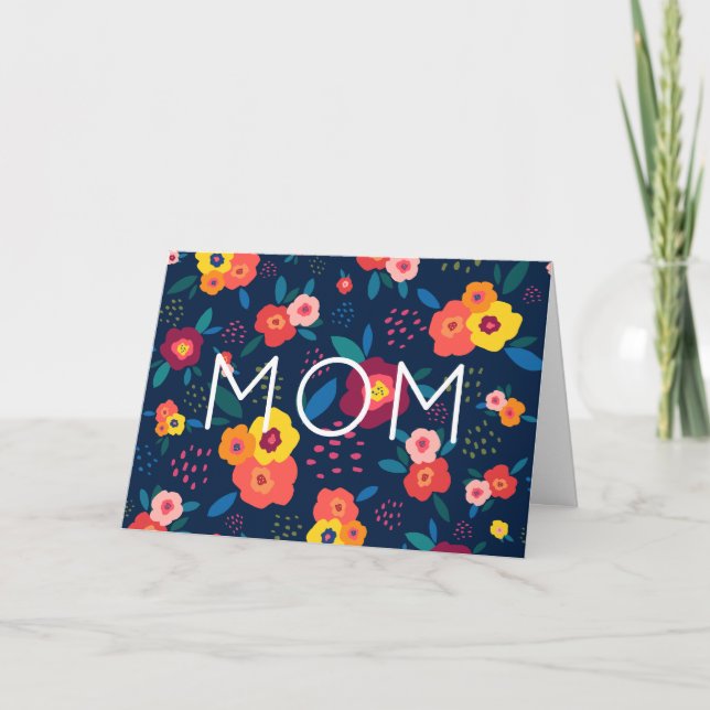 Mom Modern Floral in Blue and Coral Card (Front)