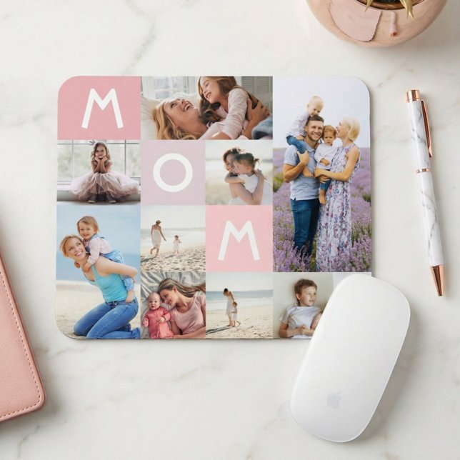 Mom Modern Photo Grid Collage Family Keepsake Pink Mouse Pad (Mom Modern Photo Grid Collage Family Keepsake Pink Mouse Pad)