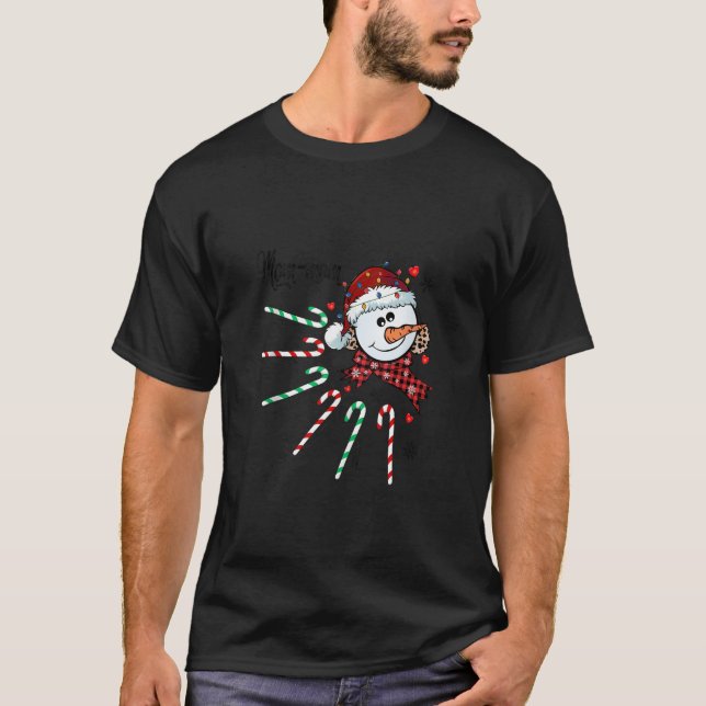 Mom mom Snowman Candy Cane Christmas Xmas Funny Ta T-Shirt (Front)
