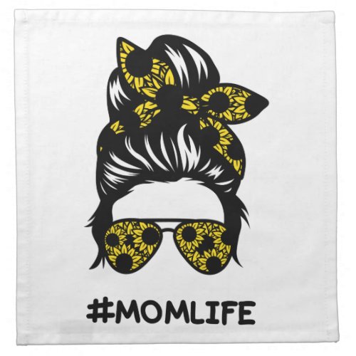 Mom momlife messy bun sunflower cloth napkin