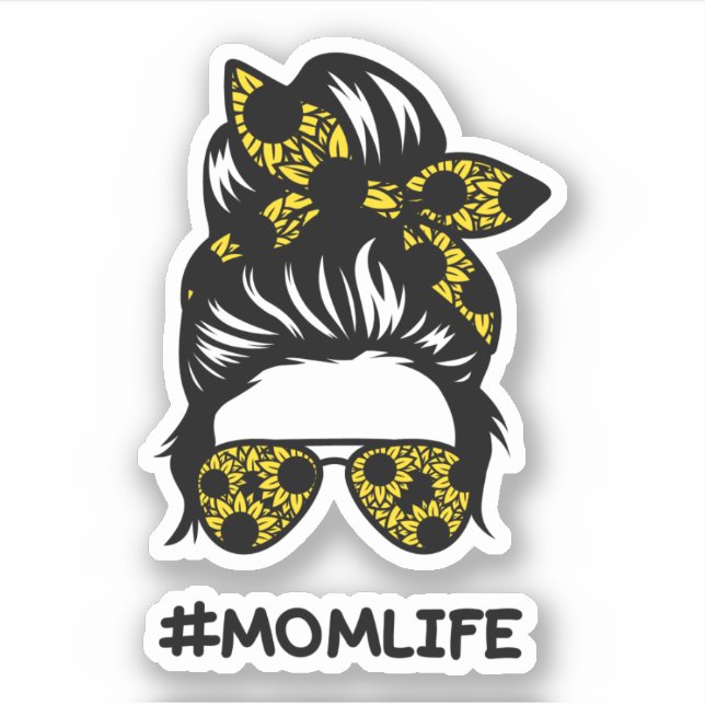 Mom #momlife messy bun sunflower sticker (Front)