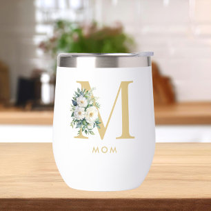 Mom Monogram Letter Floral Thermal Wine Tumbler