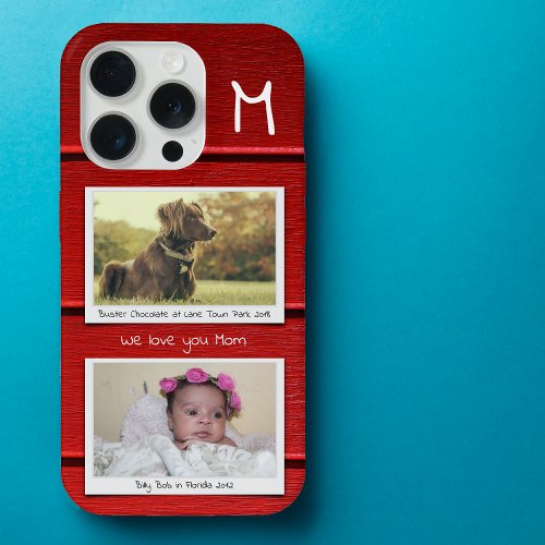 Mom Monogram Photo Collage Red iPhone 15 Pro Case