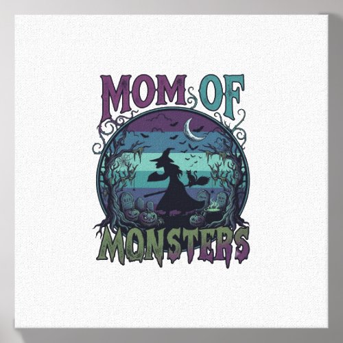 Mom Monsters Halloween Witch Moon Pumpkins Graveya Canvas Photo Tile