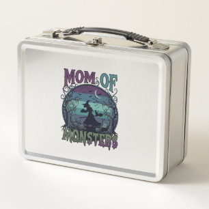 Mom Monsters Halloween Witch Moon Pumpkins Graveya Metal Lunch Box
