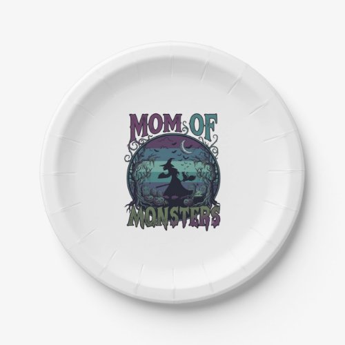 Mom Monsters Halloween Witch Moon Pumpkins Graveya Paper Plates