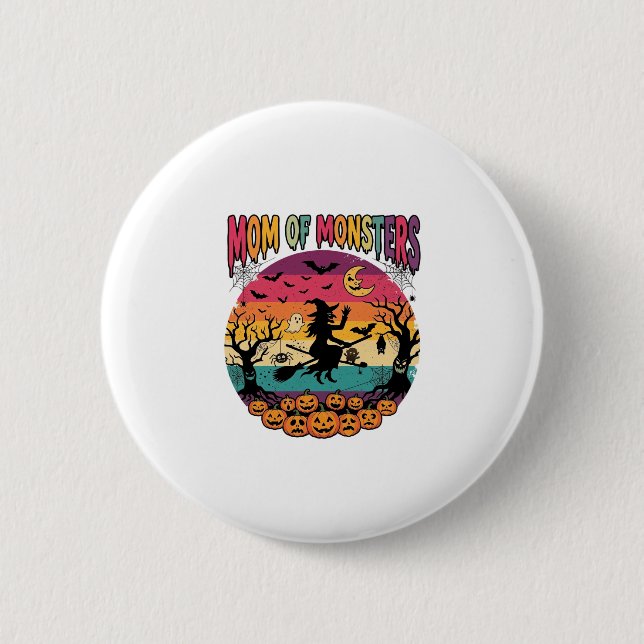 Mom Monsters Halloween Witch Pumpkins Bats_1 Button (Front)