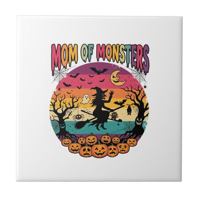 Mom Monsters Halloween Witch Pumpkins Bats_1 Ceramic Tile (Front)