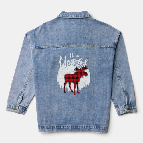 Mom Moose Red Plaid Buffalo Matching Family Pajama Denim Jacket