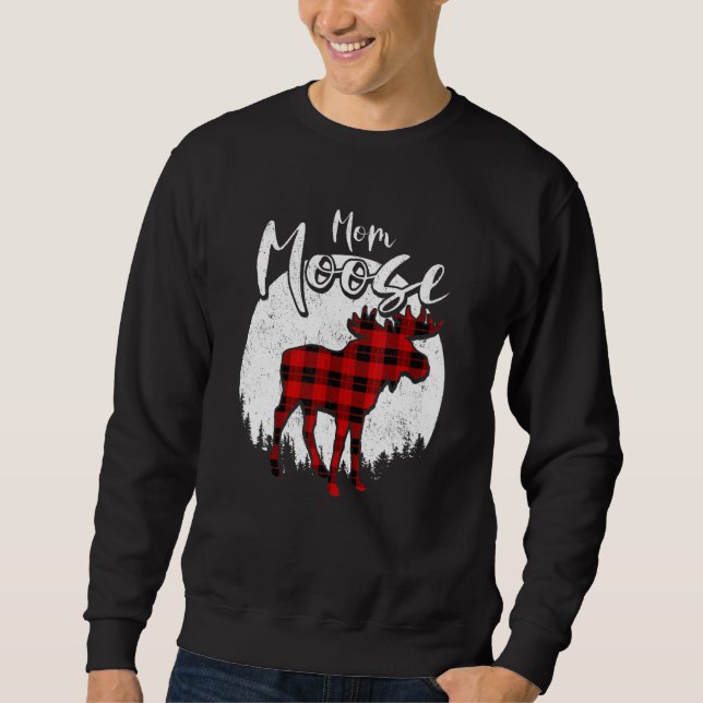 Mom Moose Red Plaid Buffalo Matching Family Pajama Sweatshirt (Front)