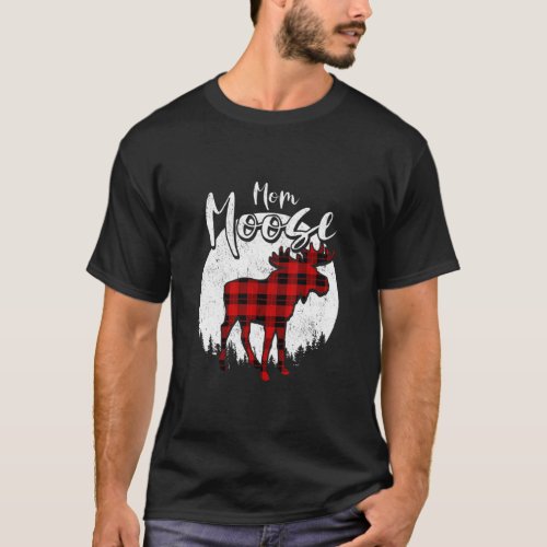 Mom Moose Red Plaid Buffalo Matching Family Pajama T_Shirt