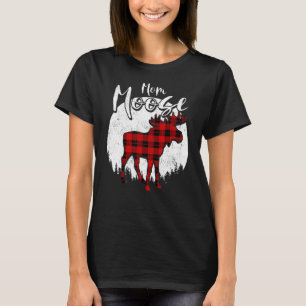 Mom Moose Red Plaid Buffalo Matching Family Pajama T-Shirt