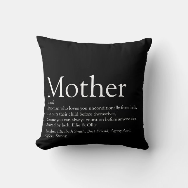 Mom Mother Definition Modern Black and White Throw Pillow (Front)