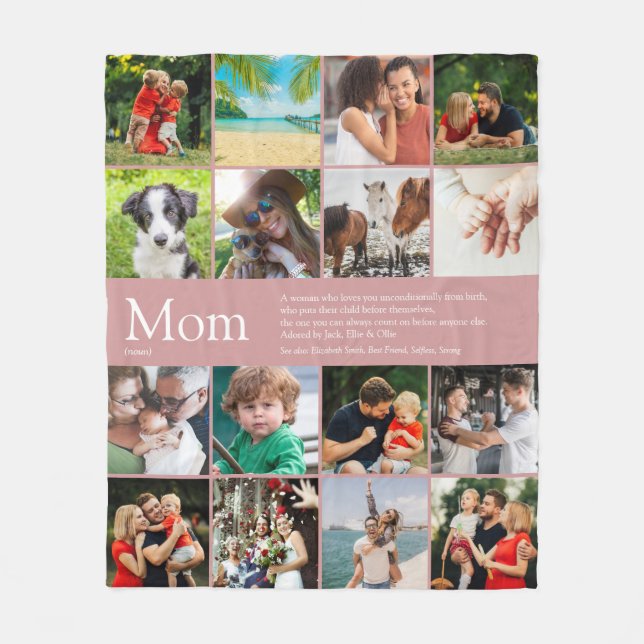 Mom Mother Definition Photo Collage Dusty Rose Fleece Blanket (Front)