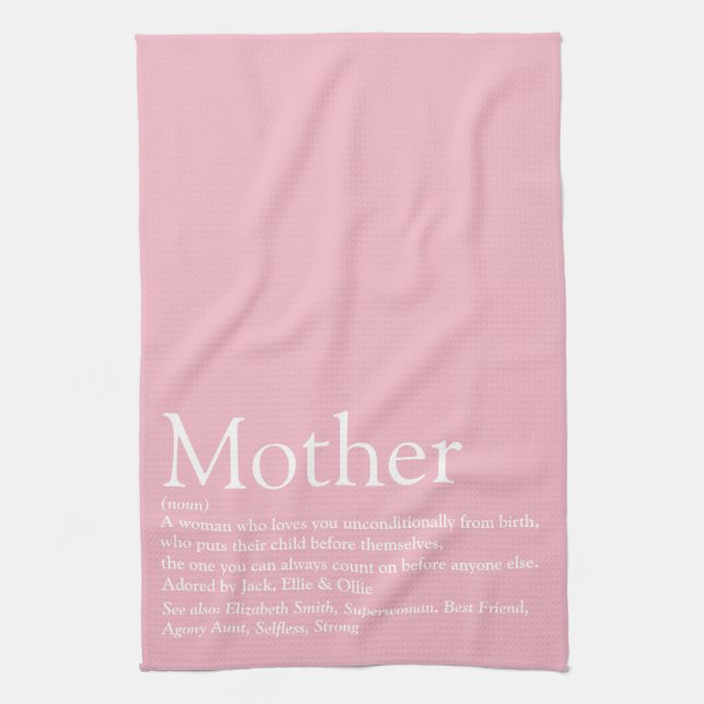Mom Mother Definition Quote Pink Kitchen Towel (Vertical)