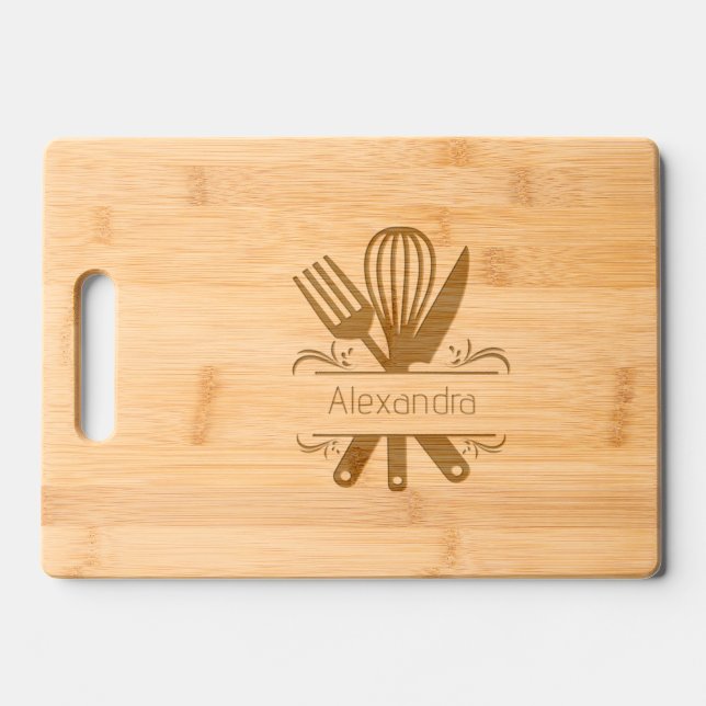 Mom Mother Monogrammed with name custom  Engraved Cutting Board (Front)