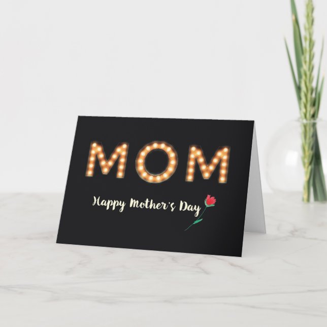 Mom, Mother’s Day, Marquee Light Bulb Letters, Red Card (Front)