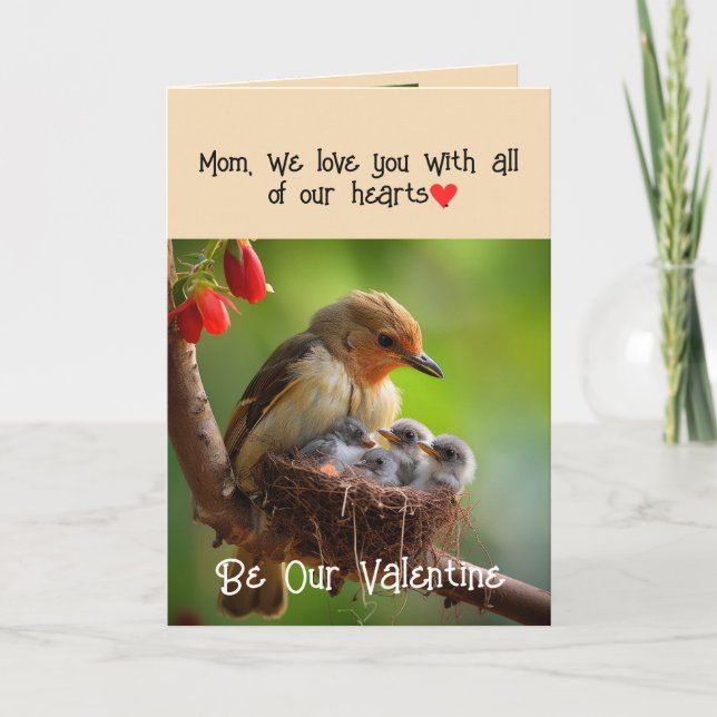 Mom Mother Valentine Love Lovebirds Bird Art Holiday Card (Front)