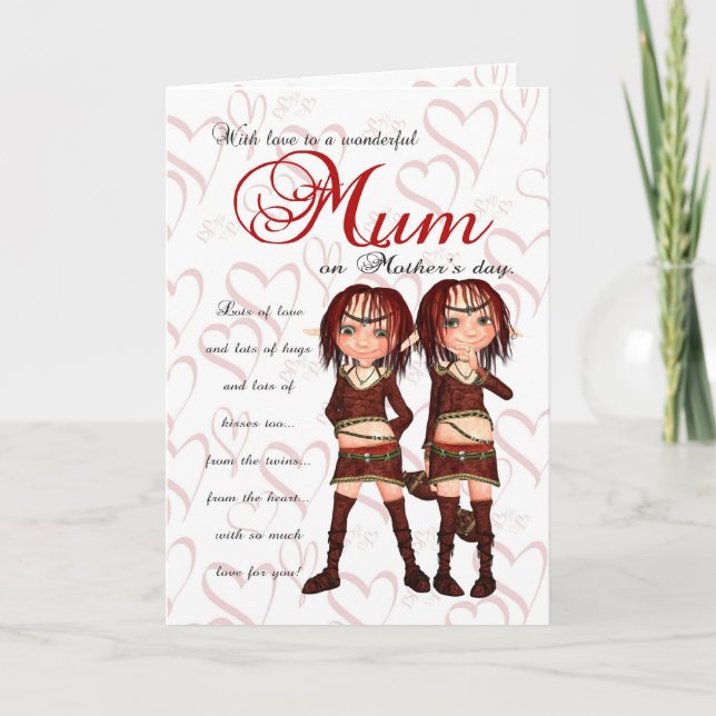 Mom Mother's Day Card From Twins - Two Cute Elves (Front)