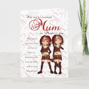 Mom Mother's Day Card From Twins - Two Cute Elves