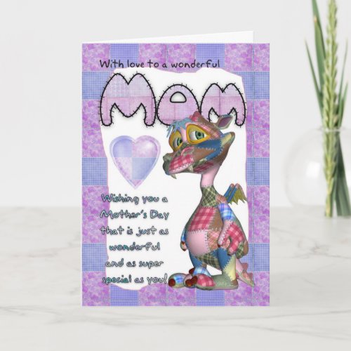 Mom Mothers Day Card _ Patchwork Dragon _ Cute Pa