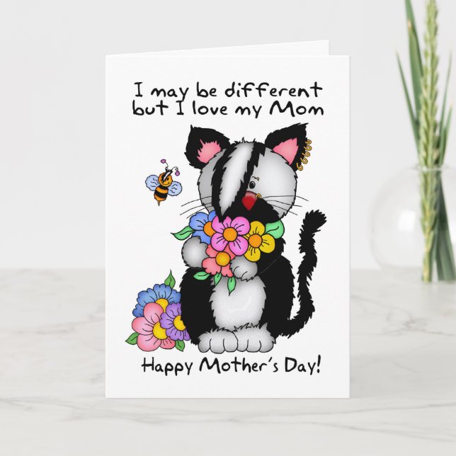 Mom Mother's Day Card - Punk/Rock/Emo Cat And Bee (Front)