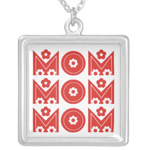 Mom Mother's Day floral red text design necklace