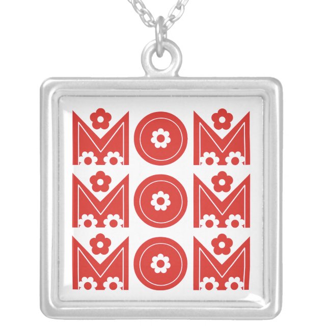 Mom Mother's Day floral red text design necklace (Front)
