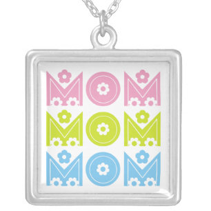 Mom Mother's Day floral text design necklace