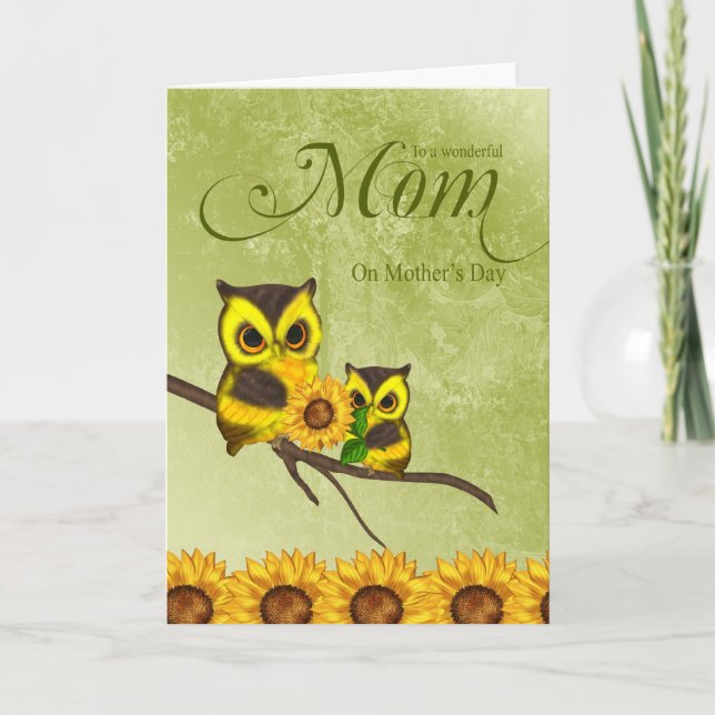 Mom Mother's Day Greeting Card With Owls And Sunfl (Front)