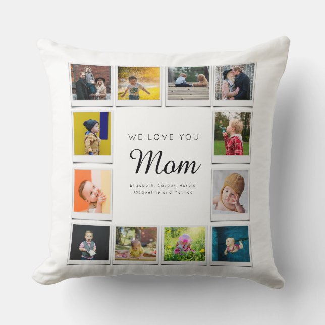 Mom Mothers Day Photo Collage Template White Throw Pillow (Front)