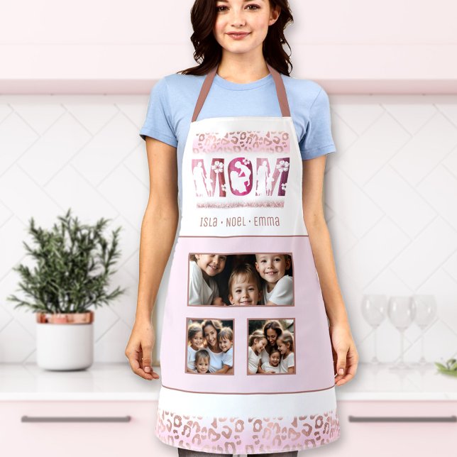 Mom Mother's Day Photo Template Kids Names Leopard Apron (Mom Mother's Day Photo Template Kids Names Leopard Apron)