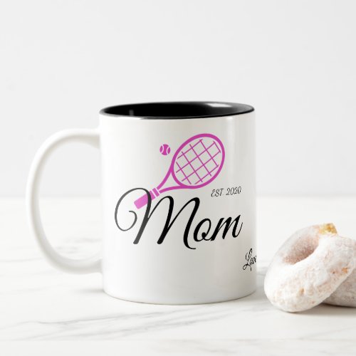 Mom  Mothers Day Pink Black Tennis Racket Ball Two_Tone Coffee Mug