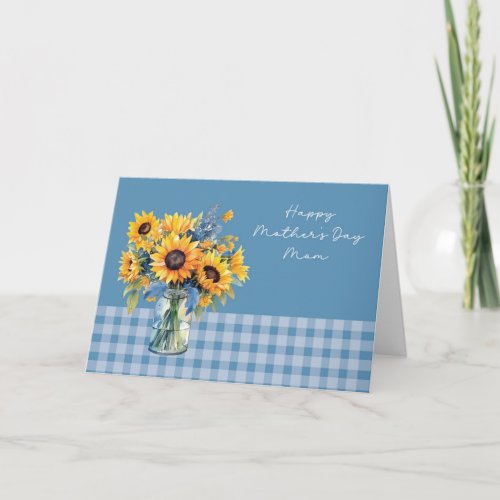 Mom Mothers Day Sunflowers in Mason Jar Blue Card