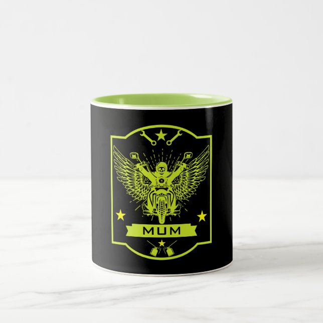 Mom Motorbike Rider Two-Tone Coffee Mug (Center)