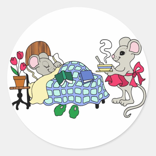 Mom Mouse Caring for Sick Child Classic Round Sticker (Front)